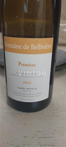 Vallée de la Loire Coteaux-du-loir Domaine Bellivière Prémices 2022