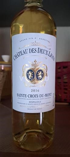 Vin Blanc moelleux Château Des Deux Lions 2016 France Bordeaux Sainte-Croix-Du-Mont AOC