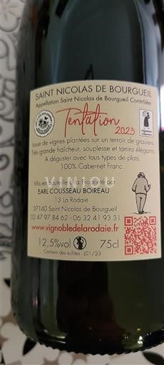 Valle della Loira Saint-Nicolas-De-Bourgueil Earl Cousseau Boireau Tentation 2023