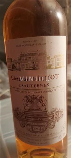 Bordeaux Sauternes Grand Cru Château Filhot 2005