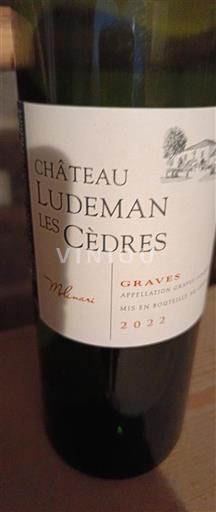 Vin Rouge sec Château Ludeman Les Cèdres 2022 France Bordeaux Graves AOC