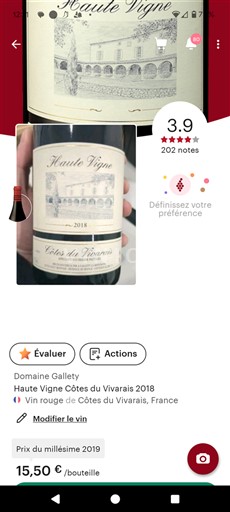 Vallée du Rhône Côtes-du-vivarais Domaine Gallety Haute Vigne 2018