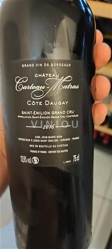 Burdeos Saint-Émilion Gran Cru Grand Cru Château Carteau-Matras Côte Daugay 2016