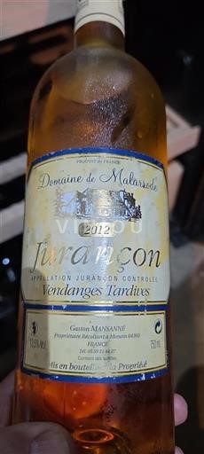 Lounais-Ranska Jurançon Domaine Malarrode Vendanges Tardives 2012