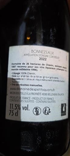 Loire Valley Bonnezeaux Domaine S des Petits Quarts 2022