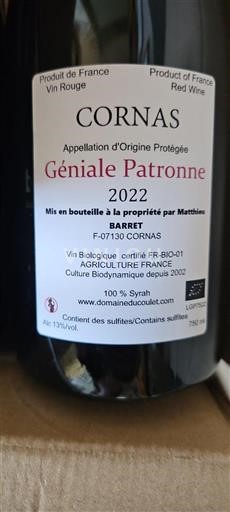 Valle del Ródano Cornas Domaine Coulet Géniale Patronne 2022