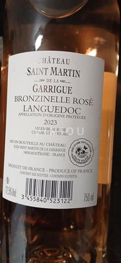 Languedoc Château Saint Martin de la Garrigue Bronzinelle Rosé 2023