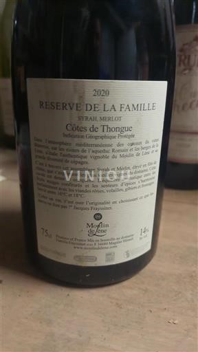 Linguadoca e Rossiglione Côtes de Thongue Moulin de Lène Réserve de la Famille 2020