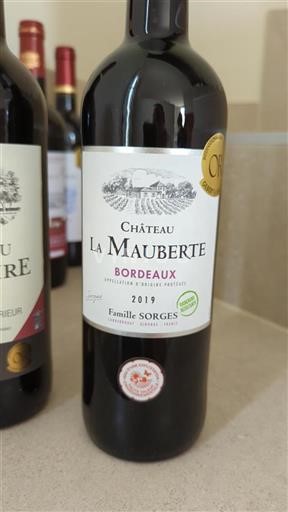 Vin Rouge sec Château La Mauberte 2019 France Bordeaux AOC hve