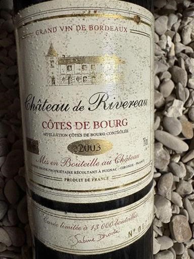 Bordeaux Côtes-de-bourg Château Rivereau 2003