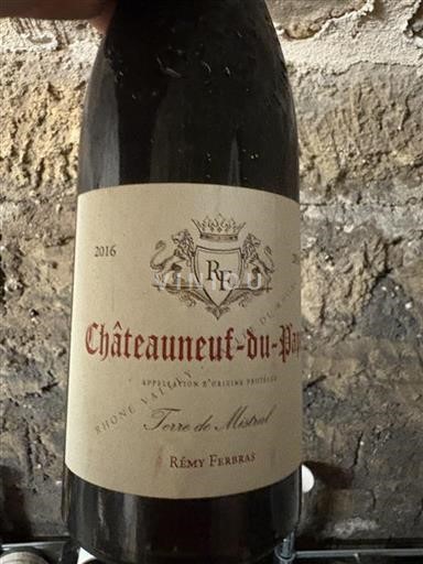 Vallée du Rhône Châteauneuf-du-pape Rémy Ferbras Terre de Mistral 2016