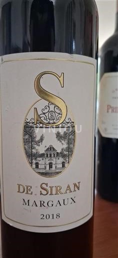Bordeaux Margaux Château Siran S de Siran 2018