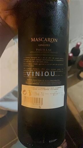 Vin Rouge sec Mascaron Ginestet 2015 France Bordeaux Pauillac AOC