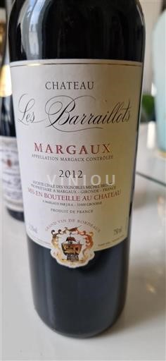 Bordeaux Margaux Les Barraillots 2012
