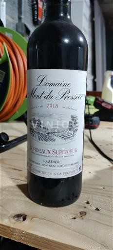 Bordeaux Bordeaux supérieur Domaine Mont du Pressoir 2018
