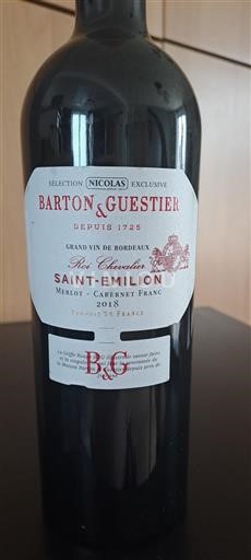 Bordeaux Saint-Émilion Barton & Guestier Roi Chevalier 2018