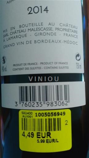 Bordeaux Médoc Château Malescasse 2014