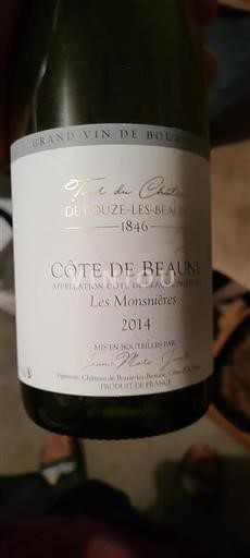 Vin Rouge sec Les Monsnières Château Bouze-les-Beaune 2014 France Bourgogne Côte-de-beaune