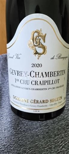 Burgundy Gevrey-Chambertin Premier Cru Domaine Gérard Seguin Craipillot 2020