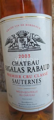 Bordeaux Sauternes Premier Cru Château Sigalas Rabaud 2003