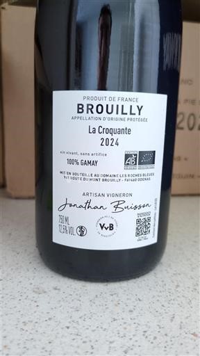 Vin Rouge sec La Croquante Domaine Les Roches Bleues 2024 France Beaujolais Brouilly AOC bio