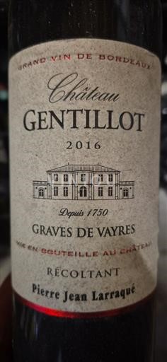 Bordeaux Graves-de-vayres Château Gentillot 2016