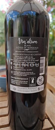 Vin Rouge sec Vin'ature Vignobles Ragueneot 2020 France Bordeaux Côtes-de-Bordeaux AOC