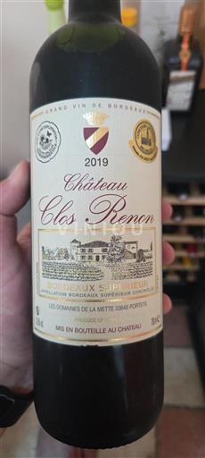 Bordeaux Bordeaux supérieur Château Clos Renon 2019