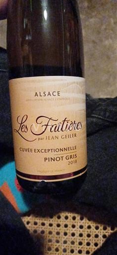 Alsace Pinot Grigio Les Faîtières par Jean Geiler Exceptionnelle Pinot Gris 2018
