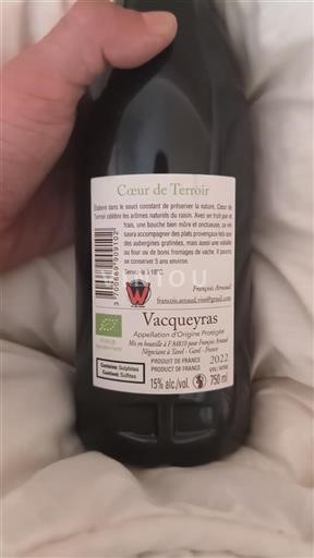 Vin Rouge sec Cœur de Terroir François Arnaud 2022 France Vallée du Rhône Vacqueyras bio