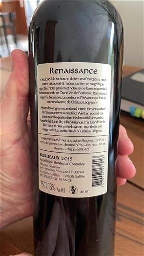 Bordeaux Château Léognan Renaissance 2015