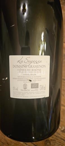 Vin Rouge sec La Sagesse Gramenon 2017 France Vallée du Rhône Côtes-du-rhône bio