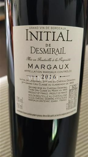 Bordeaux Margaux Grand Cru Desmirail Initial 2016