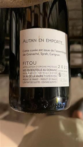 Languedoc Fitou Benjamin et Nathalie Boyer Autan en Emporte 2022