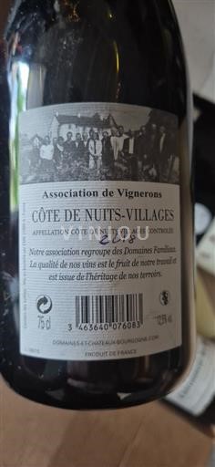 Borgogna Côte de Nuits Villages Association de Vignerons 2018
