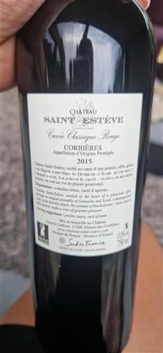 Languedoc Corbières Château Saint Estève Classique Rouge 2015