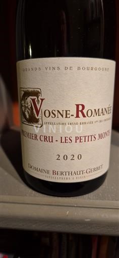 Borgogna Vosne-Romanée Premier Cru Domaine Berthaut-Gerbet Les Petits Monts 2020