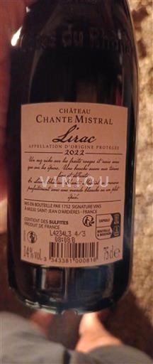 Vallée du Rhône Lirac Château Chante Mistral 2022