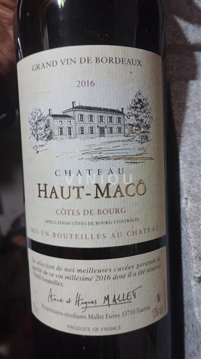 Bordeaux Côtes-de-bourg Château Haut-Macô 2016