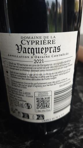 Rona dolina Vacqueyras Domaine La Cyprière 2021