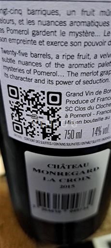 Bordeaux Pomerol Château Monregard La Croix 2015