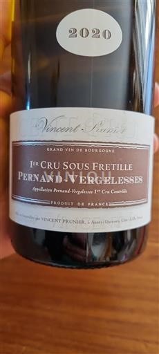 Borgogna Pernand-Vergelesses Premier Cru Vincent Prunier Sous Fretille 2020