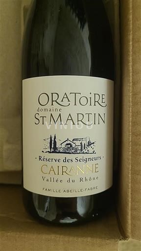 Vin Rouge sec Réserve des Seigneurs Oratoire Saint Martin Non millésimé France Vallée du Rhône Cairanne AOC
