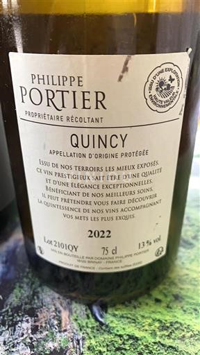 Vin Blanc sec Philippe Portier 2022 France Vallée de la Loire Quincy hve