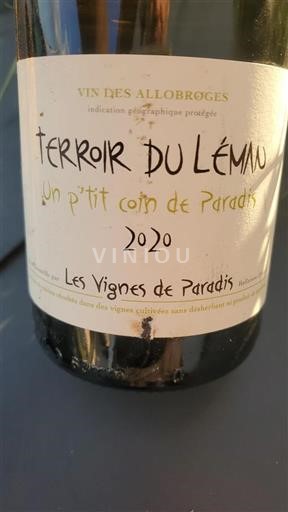 Alps and Rhodanian Region Wines of the Allobroges Les Vignes de Paradis Un p'tit coin de Paradis 2020