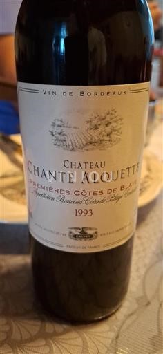 Vin Rouge sec Château Chante Alouette 1993 France Bordeaux