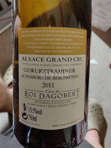 Alsace Alsace Grand Cru Grand Cru Cave du Roi Dagobert Altenberg de Bergbieten 2011