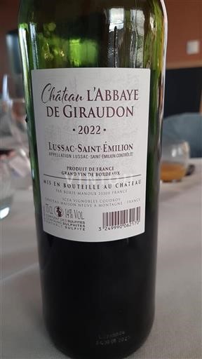 Bordeaux Lussac-saint-émilion Château L'Abbaye de Giraudon 2022