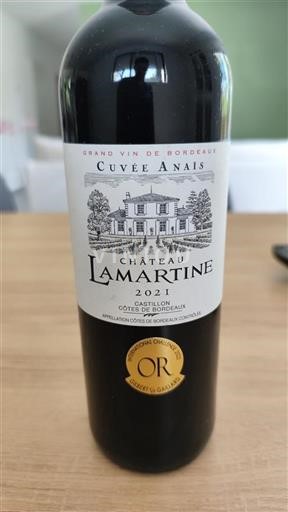 Bordeaux Castillon Côtes de Bordeaux Château Lamartine Anaïs 2021