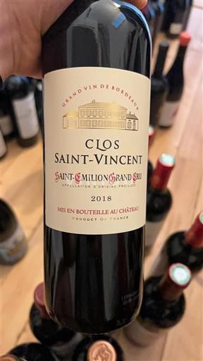 Vin Rouge sec Clos Saint-Vincent 2018 France Bordeaux Saint-Émilion Grand Cru Grand Cru